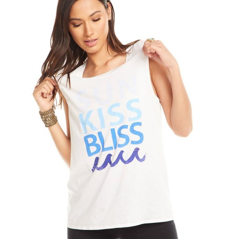Chaser Womens Shirt S Sunkiss Bliss Graphic Print Tank Top Sleeveless Muscle Tee
